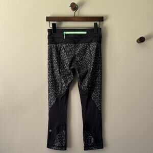 LULULEMON RUN INSPIRE CROP LUXTREME HEATHERED NET POP BLACK LEGGINGS SIZE 4